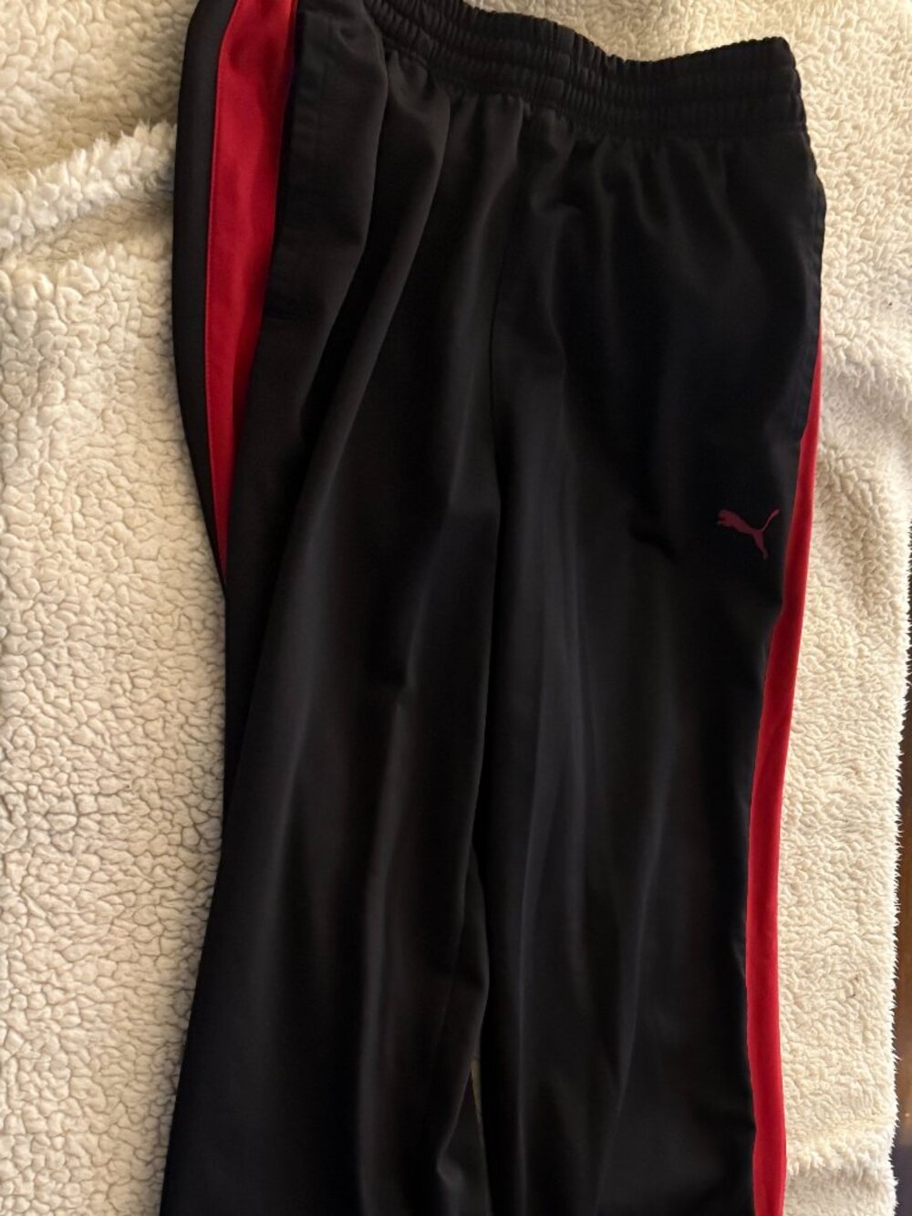 Puma Men's Track Pants — Black/Red Stripe — Size L